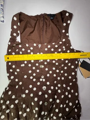 Halogen Brown Maxi Dress with White Polka Dots small flaw inside linen blend thumbnail 5