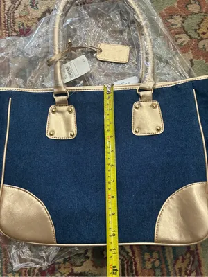 Neiman Marcus Denim Medium Tote Hand Bag Blue and Gold Women’s NWT thumbnail 6