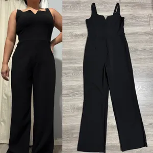 UNIQ Elegant Black Wide Leg V Neck Sleeveless Jumpsuit‎ Women Large thumbnail 2