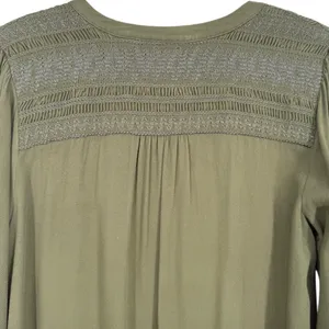Anthropologie Maeve‎ Ragonda Tunic Dress Moss Green Smocked Long Sleeve Size 12 thumbnail 8