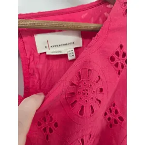 Anthropologie Dress Womens 10 Eyelet Shift Magenta Pink Bell Sleeve EUC thumbnail 2
