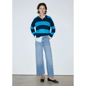 MNG Mango Catherine Culotte High Rise Wide Leg Raw Hem Jeans Blue Size 6 thumbnail 2