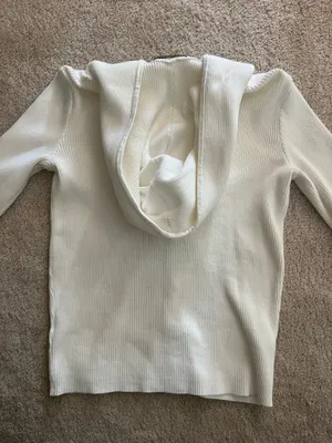 Brandy Melville White Full Zip Hoodie Ribbed thumbnail 8