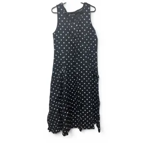 Luca Vanucci Womens‎ Navy Blue White Polka Dot Sleeveless Midi Tank Dress A-Line thumbnail 2