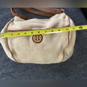 Tory Burch Shoulder Bag Canvas Leather Gold Logo Handbag Ladies Natural/Brown thumbnail 5