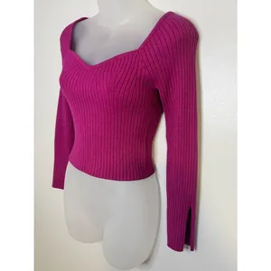 Wild Fable Pink Ribbed Sweetheart Neck Fitted Sweater Top S thumbnail 3