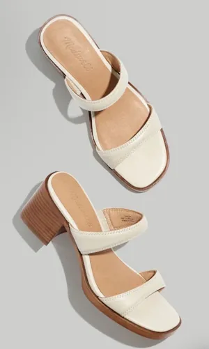 Madewell The Saige Double Strap Heeled Mules Sandal Leather Pale Oyster Size 11 thumbnail 1