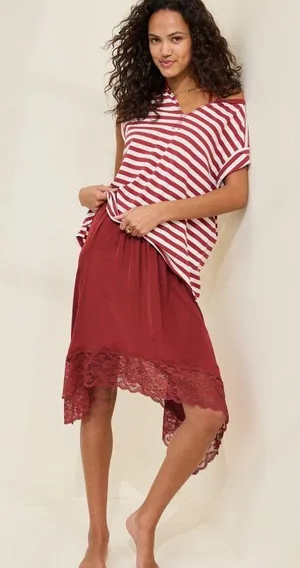 Aerie Burgundy Boho Handkerchief Midi Skirt thumbnail 1