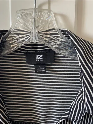 iZ Byer Women’s Black and White Striped Business Casual Button-Down Shirt -Large thumbnail 2