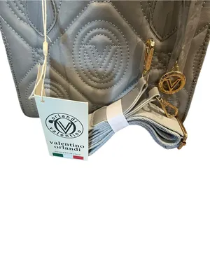 Valentino Orlando Grey Quilted Monogram Satchel Tote Strap Bag Charm V-2012 NWT thumbnail 6