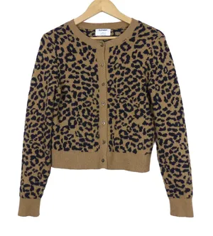 Old Navy SoSoft Cheetah Cardigan Sweater Womens S Brown Cropped Animal Retro thumbnail 1
