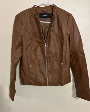 Vero Moda Cognac Faux Leather Moto Jacket L Quilted Zip thumbnail 1