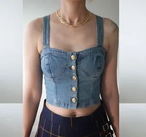 Moto Cross Back Strap Button Up Denim Crop Top Size 6 / 38 / M thumbnail 5
