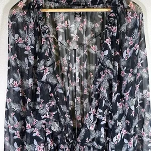 Victoria’s Secret Black Ruffle Floral Print Chiffon Kimono Size M/L Swim Flowy thumbnail 6