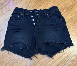 High-Rise black distressed denim shorts Aeropostale  thumbnail 1