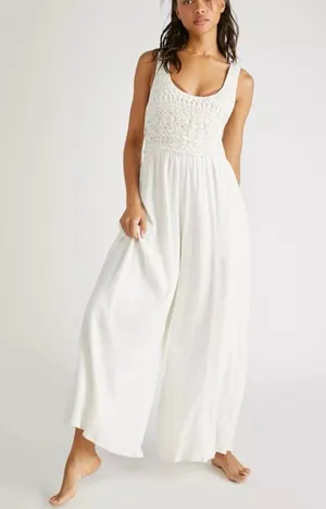 Free People Soleil jumpsuit romper crochet linen One Piece, XS thumbnail 1