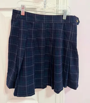 American Eagle Outfitters navy blue plaid pleated mini skirt thumbnail 1