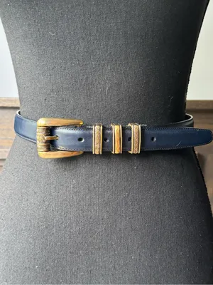 Brighton Navy Leather Belt with Gold-Tone Buckle thumbnail 1