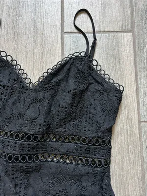 Black Lace Mini Dress with Spaghetti Straps Size M thumbnail 3