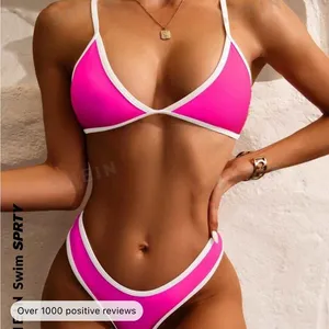 Shein Swim SPRTY Contrast Binding High Cut Bikini Swimsuit thumbnail 1