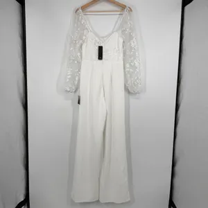 Lulus White Mesh Overlay Embroidered Jumpsuit Size M Bridal Bachelorette Wedding thumbnail 11