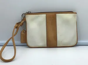 COACH white canvas w/brown trim wristlet thumbnail 4