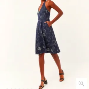 PACT Organic Cotton Halter Sleeveless‎ A-Line Blue & Green Midi Dress Size Small thumbnail 2