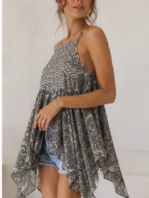 Abercrombie & Fitch Off-White & Black Paisley Handkerchief Hem Cami Top Size L thumbnail 2