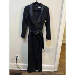 Eliza J Long Sleeve Tuxedo Maxi Gown Black Tie Wedding Size 6 Bow thumbnail 4