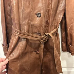 Vintage Skin Gear Brown Napa Leather Trench Coat Long Belted Button Front Medium thumbnail 8