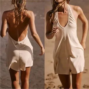 Free People Movement NEW! $60 Movement XS HOT SHOT HALTER ROMPER ONESIE Tofu Ivory Cream thumbnail 3