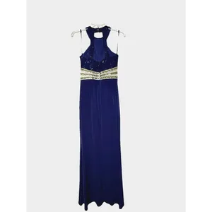 Speechless Navy Lace Halter Formal Gown Beaded Waist Slit Prom Dress 5 S thumbnail 5