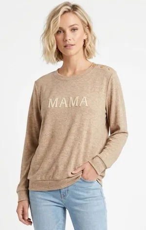 Busy Bees smocks Brown 'MAMA' Sweatshirt with Button Detail size large thumbnail 1