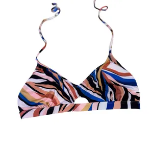 Hurley Zebra Print Bikini Top Multicolor Halter Swim Top Beach Resort Large EUC thumbnail 7