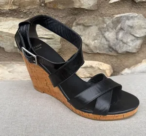 Cole Haan Black Leather Cork Wedge Sandals size 8 thumbnail 1