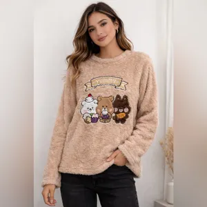 Cute Kawaii Bear Plush Fleece Sweater women’s One Size Cozy Soft Beige(A477)✨ thumbnail 3