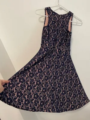 AQUA Navy Blue Lace Light Pink Lining V-Neck Sleeveless Fit Flare Skater Dress thumbnail 12