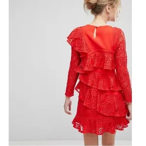 Revolve Aijek Mae Ruffled Lace Mini Dress‎ in Rouge NWT thumbnail 3