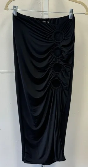 NWT‎ Missguided Black Ruched O-Ring Cut Out Midi Skirt Side Slit Size 8 Festival thumbnail 1