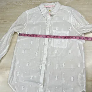 Maeve Anthropologie White Pineapple Embroidered Button Down Shirt Size 6 thumbnail 8
