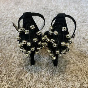 BCBG MAXAZARIA Women Size 6-6.5 Studded Rhinestone Open‎ Toe Sandals Heels Pumps thumbnail 6