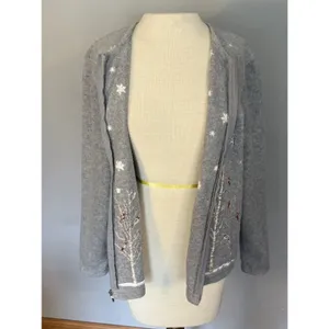 Croft & Barrow Cardigan Sz PL Full Zip Gray Cardinals Birds Holiday Winter‎ Snow thumbnail 10