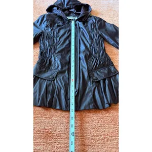 Moto & Co Faux Leather Jacket S Black Peplum Hooded thumbnail 5