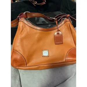 Dooney & Bourke Women Ginger Leather Hobo Bag Medium R638C CA Logo Plate thumbnail 4