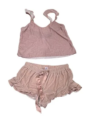 Victoria's Secret Pajama Set Womens S Pink Cami Top Ruffle Shorts 2PC thumbnail 1