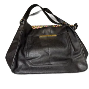 Steve Madden Black Shoulder Bag Tote Floral Lining Gold Hardware Large Purse thumbnail 2