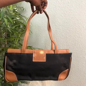 90s Vintage Y2K 2000s Brown black rectangular leather shoulder hand bag purse office siren corporate core #gothic #whimsygoth thumbnail 2