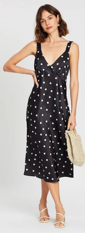 Charlie Holiday Tay Black Midi Polka Dot Slip Dress | S thumbnail 1