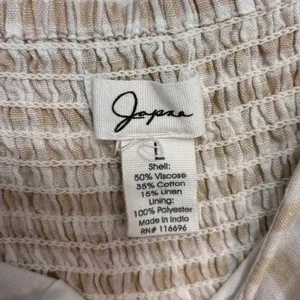 Gingham Midi Dress‎ Womens L Beige White Cotton Linen Blend Boho Cottage Summer thumbnail 6