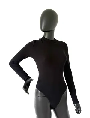Mock Neck Bodysuit One Piece Blouse Open Back Backless Cut Out Back Top Long Sleeve thumbnail 1